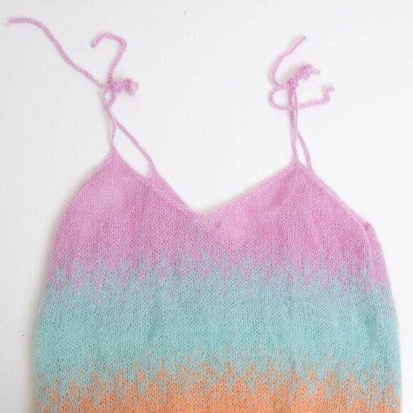Rose Carmine Handknit Mohair Wool Blend Ombré Tank Top Pastel Rainbow Size 1 - Picture 8 of 12